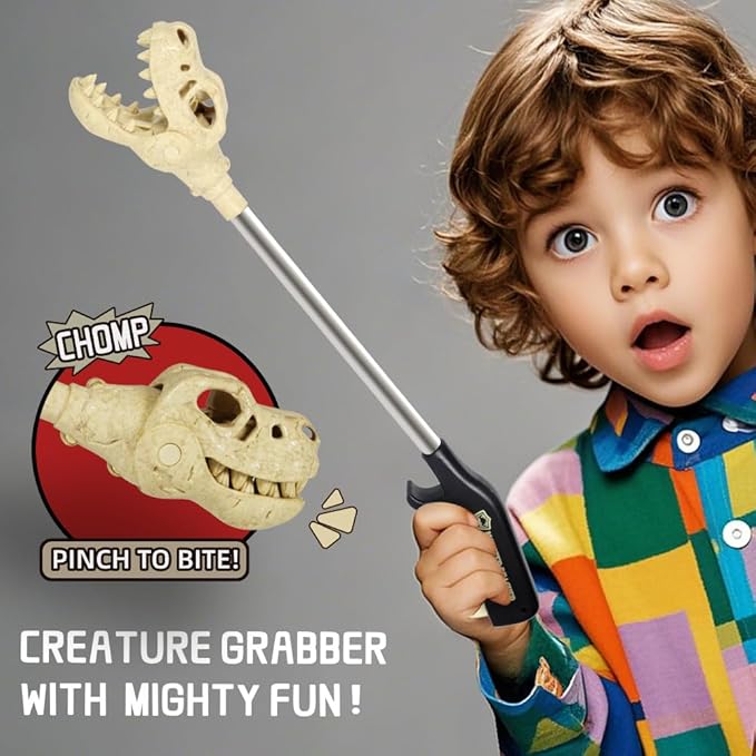 DINOBROS Dinosaur Grabber Toy - 16-Inch Interactive T-Rex Chomper, Dinosaur Fossil Claw Pickup Tool for Kids, Jurassic Dino Toy for Boys and Girls