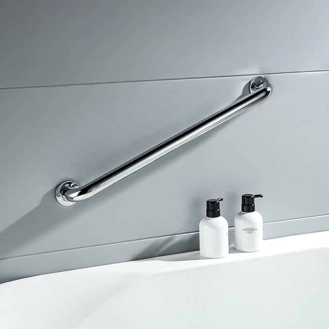 KIBI 24 Inch Curved Grab Bar for Bathroom Safety – Stainless Steel Anti-Slip Wall Mounted Support Rail for Showers, Tubs & Toilets, Senior Balance Aid, Rust-Resistant Chrome Finish