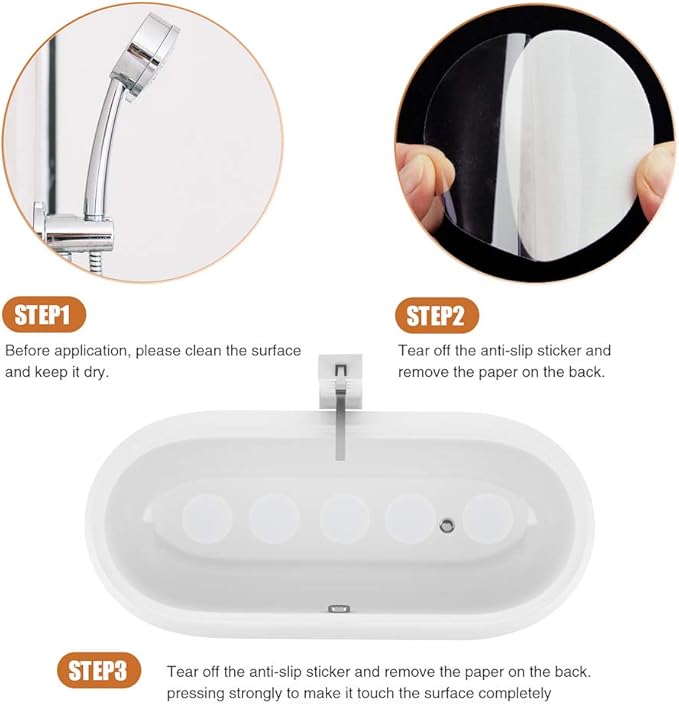 Secopad Original Bathtub Non-Slip Stickers for Tub & Shower Floor, Strong Anti-Slip Shower Stickers with Scraper Ideal for Families with Kids, Adults & Seniors, 12 PCS (White)