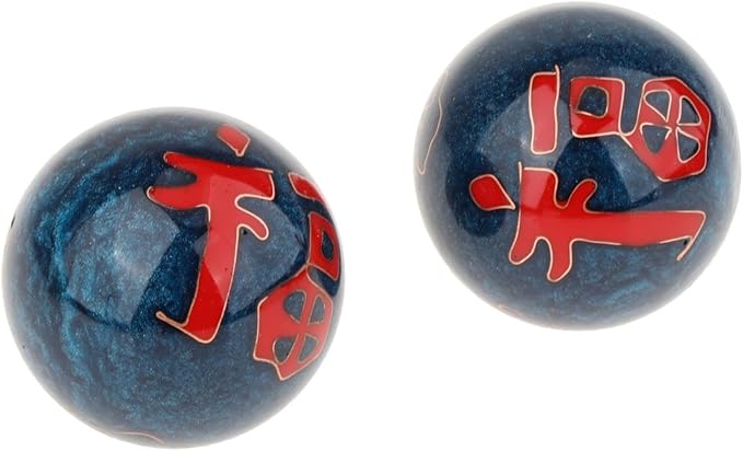 2 Pieces Hand Massage Balls, Chinese Exercise Handballs with Storage Box, Compact Relaxation, Chinese Baoding Balls, for Kids Seniors, Fu Word Blue