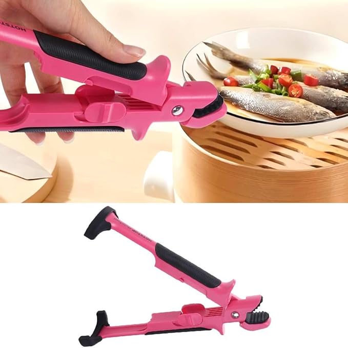 2 IN 1 Anti-scald Gripper Clip Plate Retriever Tongs, Hot Dish Non-slip Plate Bowl Clip Retriever Tongs Silicone Handle Bowl Dishes Kitchen Tool