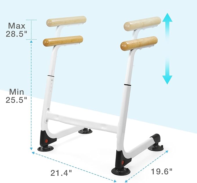 Toilet Safety Rails (350LBS), Adjustable Height Toilet Safety Frame for Elderly and Disabled, Stand Alone Toilet Safety Rails for Seniors, Handicap Toilet Rails Fits Most Toilets, Wood Color
