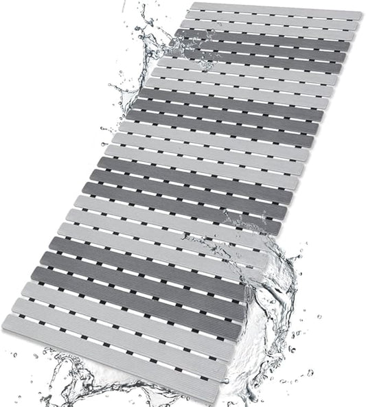 BEMISO Shower Mat Non Slip Bathtub Mat with Suction Cups and Drain Holes 37.4 x15.7 Inch Bath Mat for Tub & Shower.Easy Dry,Easy to Cut,Eco-Friendly