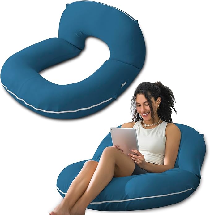 INSEN Reading Pillow, Back Pillow for Sitting in Bed and Couch, Gaming Pillow for Adults, Sit Up Support for Bed, Soft Jersey Cotton, Blue