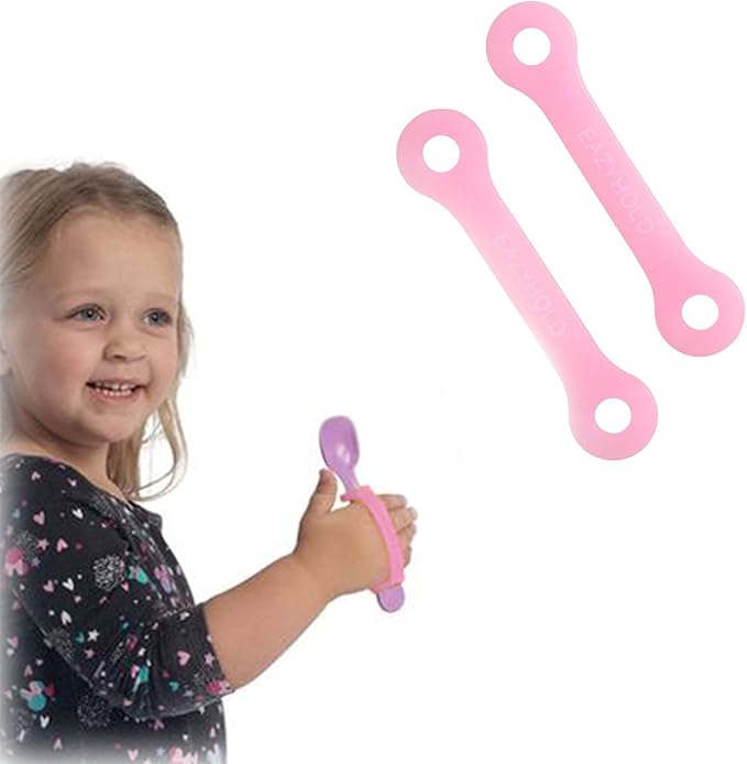 EazyHold Pink Silicone Non-Slip Adaptive Grip Aid, Universal Cuff Assistive Strap for Occupational Therapy, ALS, Cerebral Palsy, Special Needs, Pediatric Stroke, Easy Grip Hold Handle 2-Pack 4"