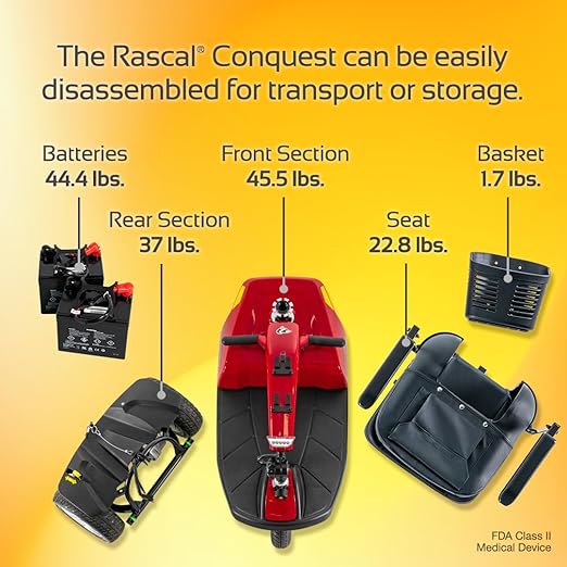 Rascal Conquest 3-Wheel Heavy-Duty Outdoor Mobility Scooter, Long-Range Battery-Powered Electric Travel, 350lb Capacity, Battery Included