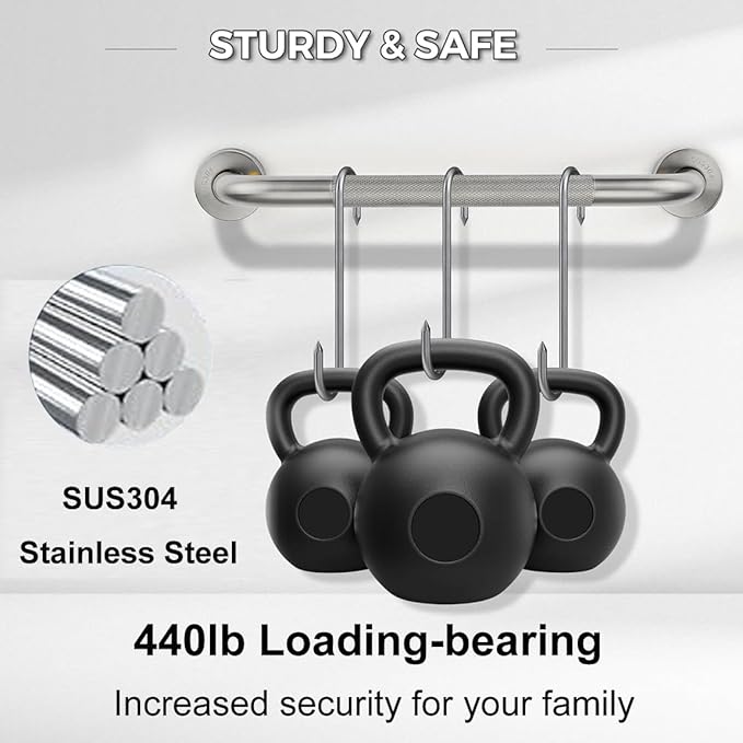 16 Inch Shower Grab Bars for Seniors, 2 Pack Brushed Nickel Stainless Steel ADA Grab Bars with 1.25'' Diameter Anti-Slip Textured Surface, Shower Safety Hand Rails for Elderly Handicapped