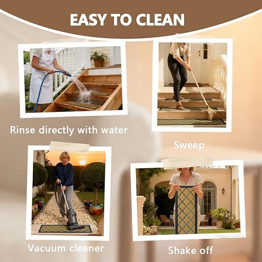 Stair Cover Outdoor for Wooden Steps, Non-Slip Rubber Brown Stair Runner Rugs, 6 Pcs 8.5" x 30" Heavy Duty Stair Mats for Outside Steps, Weatherproof Grip for Elders, Dogs & Kids, Yellow Lattice.