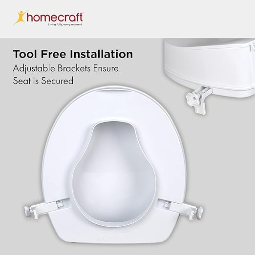 Homecraft Savanah Raised Toilet Seat with Lid, 6" Elevated Seat for Seniors, Universal Fit for Most Standard Toilets, Portable & Tool-Free, Seat Riser, Ergonomic Design, White