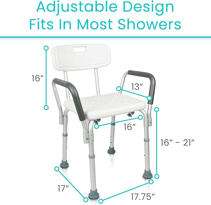 Vive Shower Chair with Arms & Back - Small, Narrow, Medical, Universal Bath Tub Transfer Bench - Safe Adjustable Handicap Stool for Inside Bathtub, Bathroom - Rotating Safety Sliding