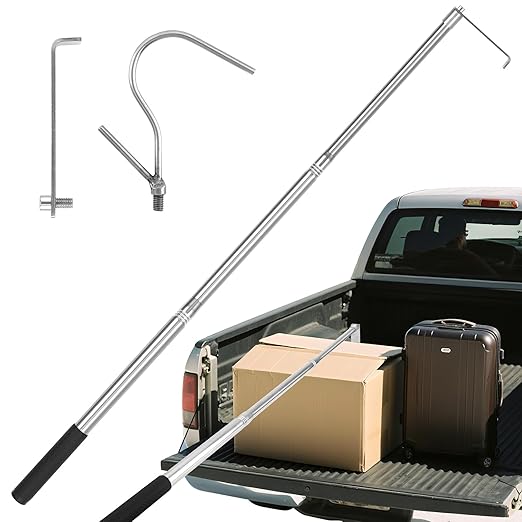 Bed Buddy Truck Tool – Adjustable 16-30 Inch Truck Cargo Grabber with Sturdy Steel Hook, Easy Install, Space-Saving Foldable Design, Perfect for Truck,RV, Boat & More (Curve Hook Set)
