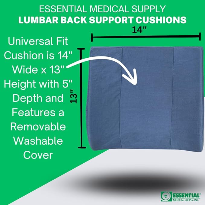 Essential Medical Supply Molded Lumbar Cushion in Navy with Elastic Positioning Strap - Perfect for Office or Car Chairs, Provides Lower Back Support and Comfort