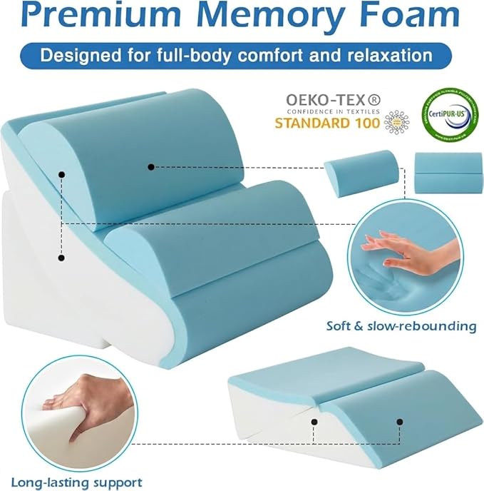 Ahpmeoa 6PCS Orthopedic Bed Wedge Pillow Set for Sitting up in Bed, Memory Foam Post Surgery Pillow for Back Pain Relief, Back Support Pillow for Acid Reflux Relief, GERD, Anti Snoring (Grey)