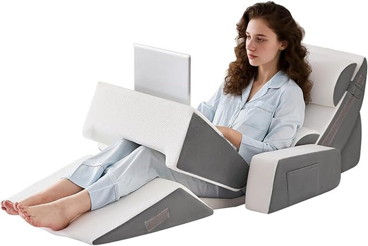 Yojoker 9PCS Orthopedic Bed Wedge Pillow Set for Sleeping, Back and Leg Pain Relief, Post Surgery Foam Pillow for Body, Triangle Adjustable Support Pillow - Acid Reflux Sleeping Pillows Grey