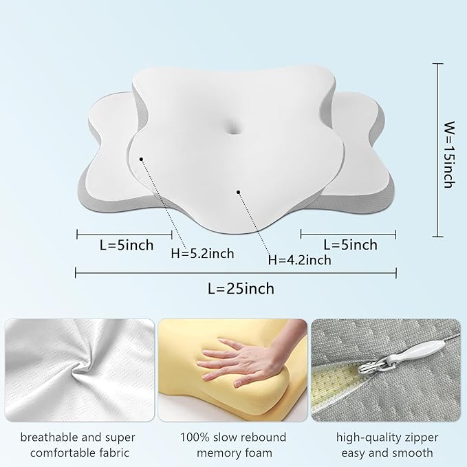 Cervical Neck Pillow for Sleeping | Ergonomic Pillow for Sleep Apnea, Neck Pain, and Snoring Relief | Contour Memory Foam with Ergonomic Support, White