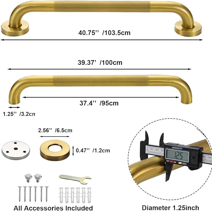 Shower Grab Bar for Bathroom, Anti-Slip Safety Grab Bar for Bathtub Toilet Staircase Stainless Steel Textured Grip Bath Handle Handrail for Elderly (Oil Bronze Gold, 40" L x 1 1/4" D)