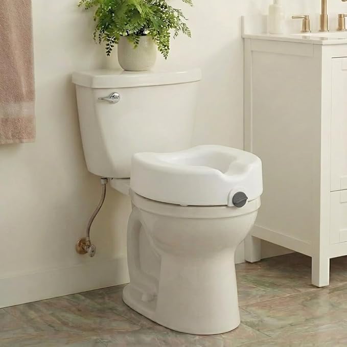 NOVA Toilet Seat Riser – Adds 5” Height, Raised Toilet Seat with ON/Off Front Lock, 300 lb Capacity, Fits Standard & Elongated Toilets, Slip-Resistant Bathroom Safety Aid for Seniors