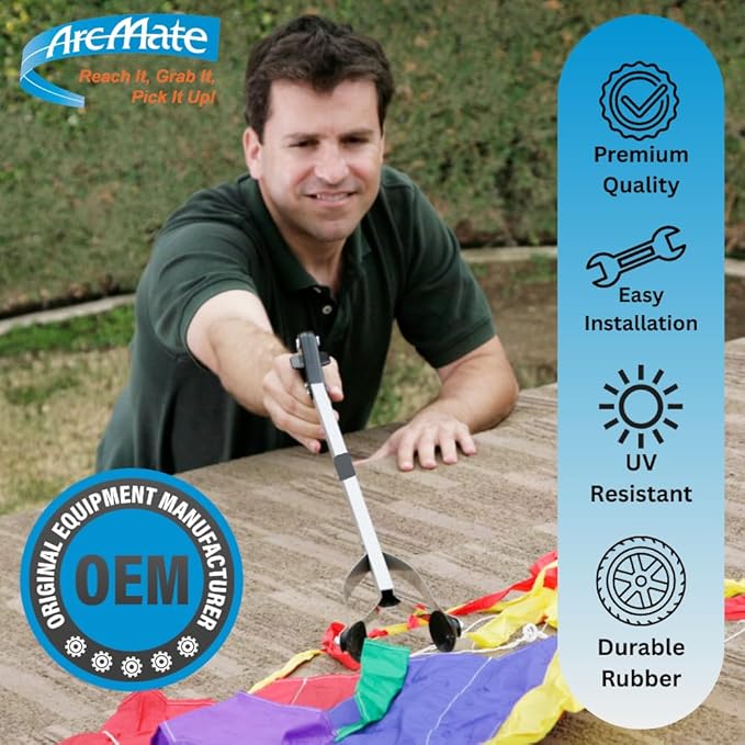 ArcMate EZ Reacher Replacement Gripper Cups - Outdoor Reacher Grabber Tips Part for Repair - UV Resistant, Rubber Cups with Locknuts, Black, 2 Pairs (4 Cups)