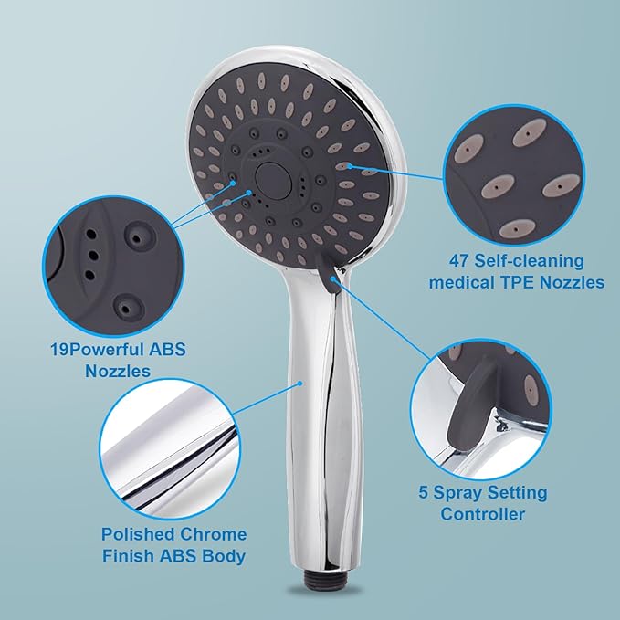 Briout Filtered Shower Head with Handheld, High Pressure 5 Spray Mode Showerhead with Hose Bracket Filter for Hard Water