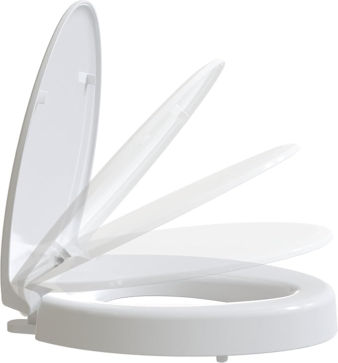 CYRRET 3 Inch Elevated Toilet Seat Riser, Raised Toilet Seat Enlongated Bowl (18.5") for Elderly and Seniors, Durable Plastic, Slow Close, Safety Bathroom Assist Device, Easy Installation, White