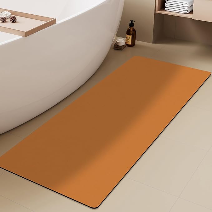 TYUU Bathroom Mat Quick Dry, Bathroom Rugs Non Slip Washable Thin Absorbent Bath Mat Fits Under Door Bathroom Floor Mat Perfect for Bath, Shower, or Sink 24"x60" Orange