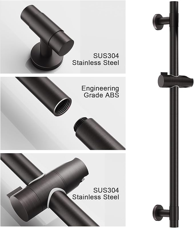 Shower Slide Bar Handheld Shower Head with Hose, 5-Function Hand Shower with Wall Mount，shower slide bar,adjustable height shower head (A-round, ORB)