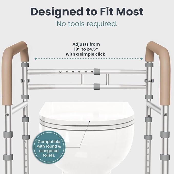 PELEGON Toilet Safety Rails (350 lb) - Adjustable Toilet Safety Frame & Rails, Toilet Safety Rail for Elderly Adults, Toilet Handles for Seniors, Toilet Bars for Elderly, Disabled & Handicap - Beige