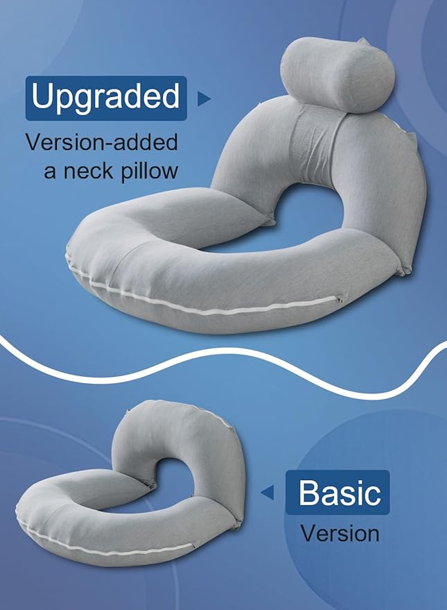 INSEN Reading Pillow, Back Pillow for Sitting in Bed for Reading, Nurse & Relax, Reading Pillow for Adults, Moms & Kids, Sit Up Pillow for Bed, Cooling Stripe, Grey