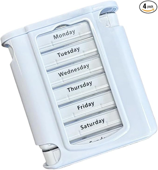Weekly Stackable Pill Organizer, 4 Times A Day Pill Organizer Box Morning, Noon, Evening, and Bedtime,7 Stackable Compartments，White