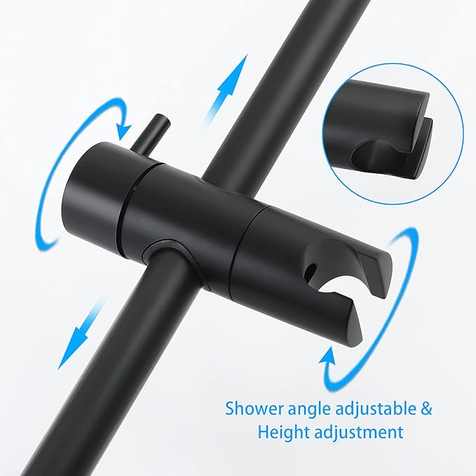 SKOWLL Shower Slide Bar with Height/Angle Adjustable Handheld Shower Holder Matte Black 26 Inch Shower Silde Bar No Drill, Wall Mount Stainless Steel Bathroom Shower Head Holder Bar