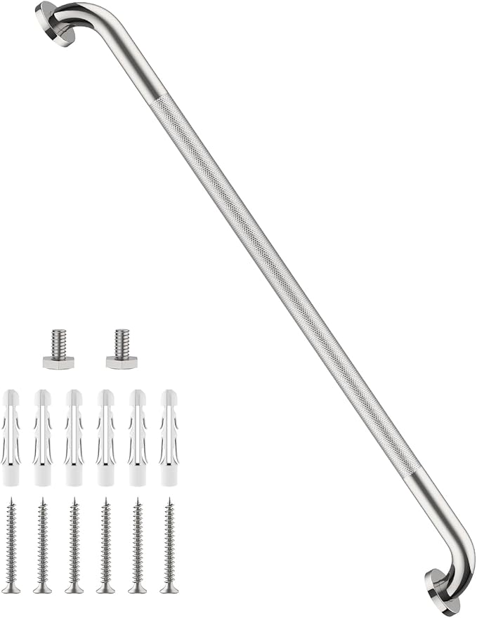 40 Inch Anti Slip Shower Grab Bar, 2 Pack Munzong Bathroom Grab Bar for Showers, Brushed Nickel Knurled Handicap Balance Bar,Safety Hand Rail Support Elderly Senior Assist Bath Handle