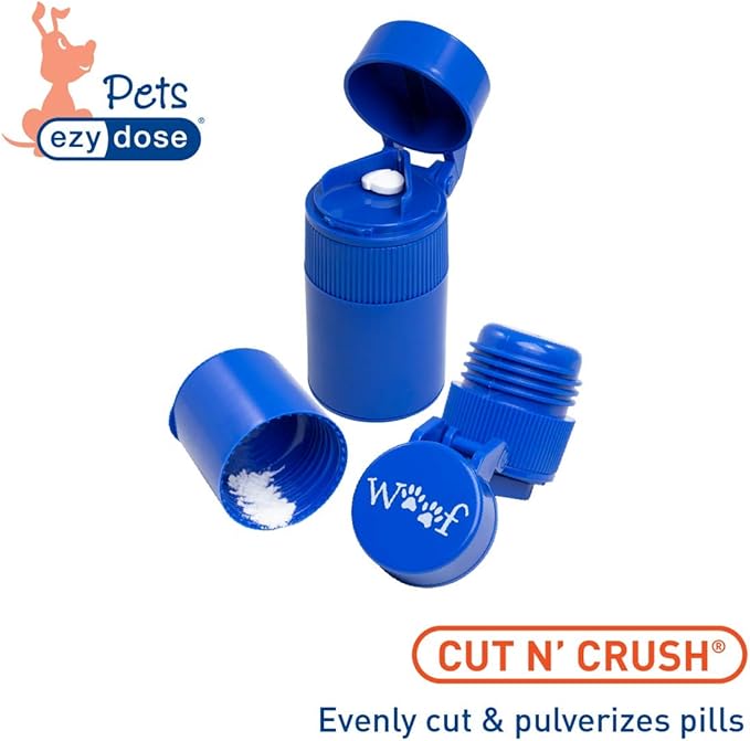 EZY DOSE Pill Crusher and Cutter for Dogs and Pets, Daily Usage, Safely Cuts and Crushes Pills, Vitamins and Tablets, Accurate and Easy Cutting, Great for Hiding Medication in Treats, Blue, BPA Free