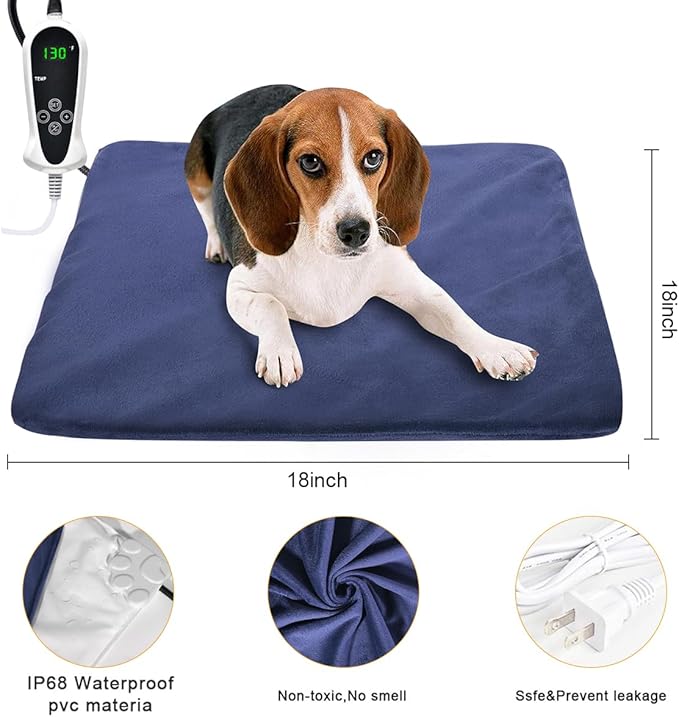 RIOGOO Pet Heating Pad, Electric Heating Pad for Dogs and Cats Indoor Warming Mat with Auto Power Off (M:18" x 18")