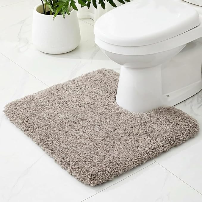 Toilet Rugs U-Shaped Mat 24x22, Contour Bathroom Mat - Ultra Soft & Absorbent Microfiber, Quick-Dry, Machine Washable with High Density Foam Latex Non Slip Backing, Camel
