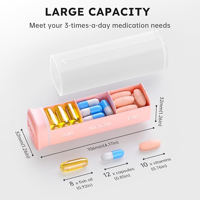 KOVIUU Weekly Pill Organizer 3X a Day, Detachable Pill Box 7 Day, Large 3 Times Daily Pill Case, Travel Pill Container Holder, Week Medication Dispenser Pillbox for Vitamin Supplement Medicine, Pink