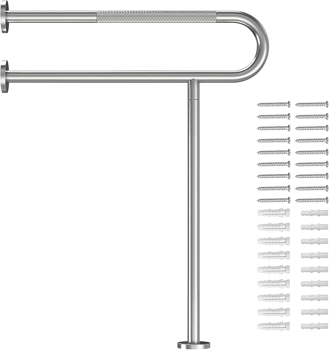 Toilet Grab Bar Support Rail 23.6 Inch, Anti-Slip Knurled Brushed Nickel Safety Bar, Handicap Bathroom Handrails for Elderly Disabled Pregnant, 304 Stainless Steel Wall to Floor