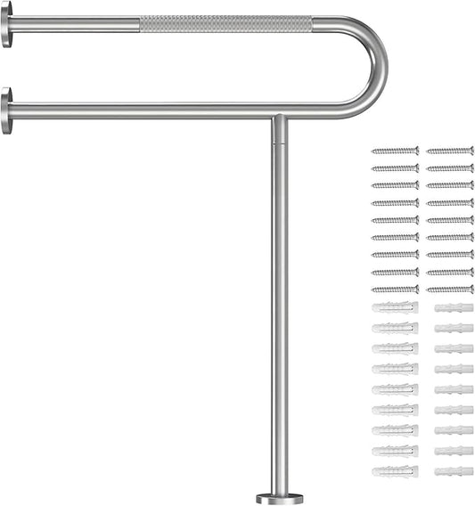 Toilet Grab Bar Support Rail 23.6 Inch, Anti-Slip Knurled Brushed Nickel Safety Bar, Handicap Bathroom Handrails for Elderly Disabled Pregnant, 304 Stainless Steel Wall to Floor