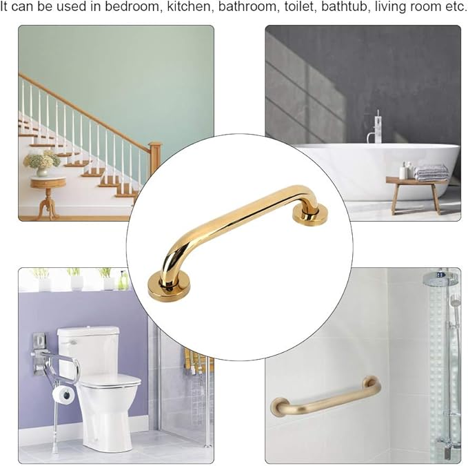 12 inch Shower Grab Bar, Grab Bars for Bathtubs and Showers, Gold Stainless Steel Grab Bar Shower Handle Safety Support Assist Handle for Seniors