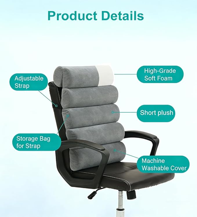 Lumbar Support Pillow for Office Chair,Computer/Desk Chair/Couch,Sitting on Bed,Back Support Adjustable for Chair,Patented 6-fold semicircular Back Cushion (Short Velvet Cover)