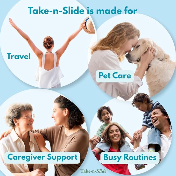 TAKE-N-SLIDE Peel and Stick Reusable for 12 + Refills, Pill/Medication/Vitamin/Pet Med Tracker & Reminder, Attach to Your Bottle, Organizer-Free, Curved‑Back (White, 5-Pack)