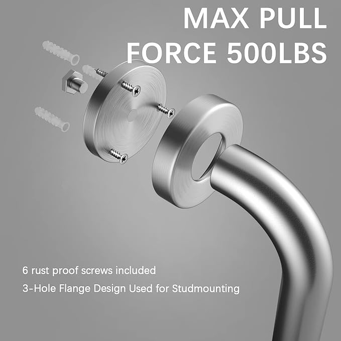 Brushed Nickel Grab Bar 16 Inch, iMomwee Stainless Steel Safety Grab Bar, Wall Mounted Balanced Support Bar for Toilet, Handicap Bathroom Safety Rail for Elderly Senior, Shower Bath Handle
