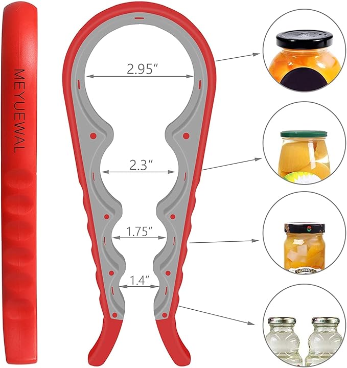 Jar Opener, 5 in 1 Multi Function Can Opener Bottle Opener Kit with Silicone Handle Easy to Use for Children, Elderly and Arthritis Sufferers (Apple Red）
