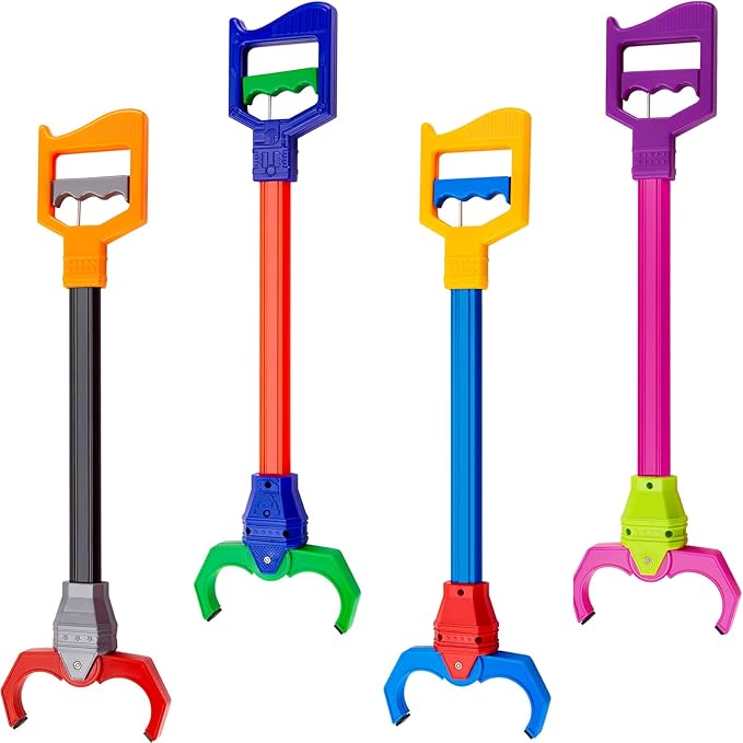 Lewtemi 4 Pcs Interactive Grabber Claw Robot Arm Pack Reacher Pickup Tool and Hand Eye Coordination Play, 18 Inch (Multicolor)