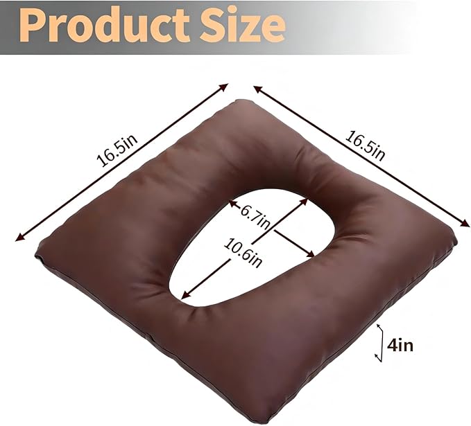 Bedside Commode Cushion, Washable Toilet Seat Cushion for Seniors, Padded PU Cover with Fixing Straps for Commode Chair 16.5" X 16.5", Portable Soft Toilet Seat Cushion for Elderly Adults (Brown)