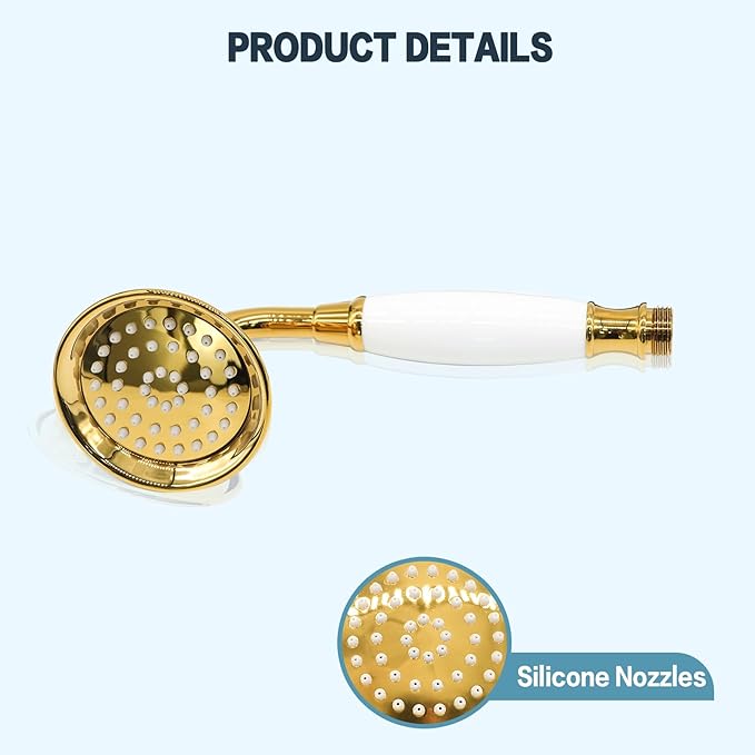 ENGA Vintage Hand-held Shower Rain Sprayer Telephone Shaped Ceramic Shower Head with 59 Inch Hose for Bathroom (Gold Finish)