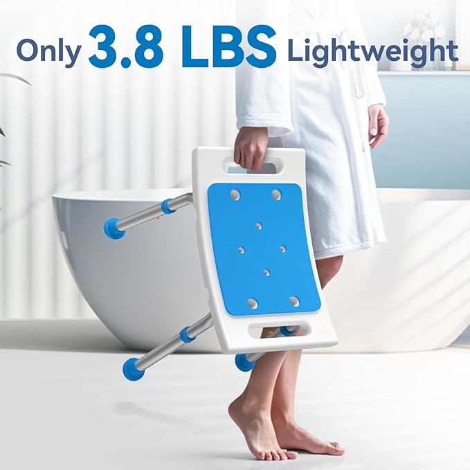 Loyoda FSA/HSA Eligible Lightweight Shower Chair for Inside Shower and Tub, 6 Height-Adjustable Shower Bench with Padded Seat & Suction Feet, Non-Slip Shower Stool for Elderly and Disabled (400 lbs)