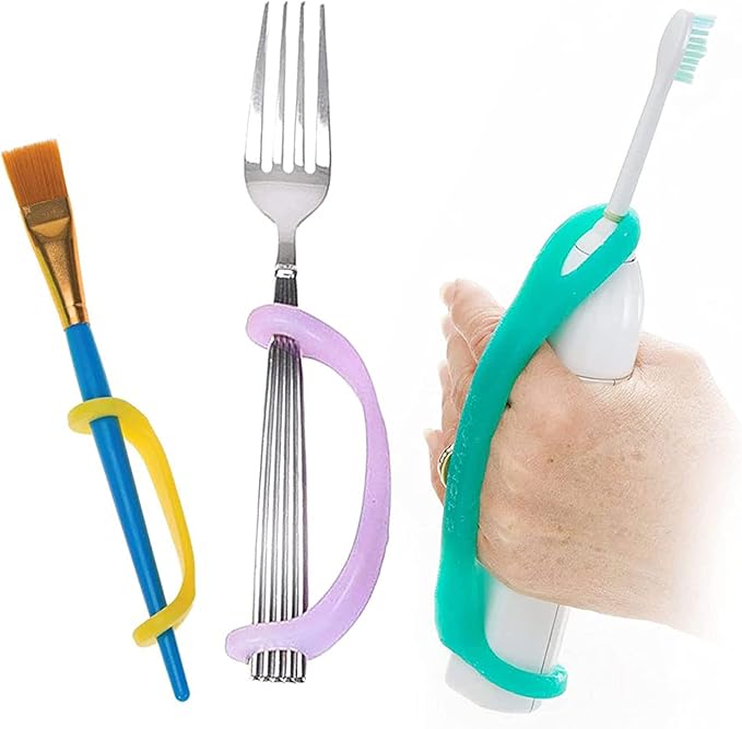 EazyHold Elderly Female 3-Pack, Silicone Adaptive Aid, Universal Cuff Hand Grip Assistive Device for Rehab, Arthritis, Parkinsons, Stroke, Physical Therapy