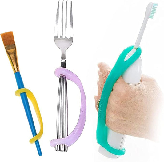 EazyHold Elderly Female 3-Pack, Silicone Adaptive Aid, Universal Cuff Hand Grip Assistive Device for Rehab, Arthritis, Parkinsons, Stroke, Physical Therapy