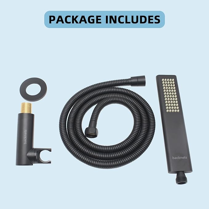 Solid Brass Handheld Shower Head Arc Design High Pressure Matte Black Hand Shower Wand with Adjustable Supply Elbow Wall Connector Shower Holder and 59″ Stainless Steel Hose Set