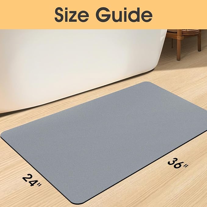 ACCUMTEK Non Slip Bath Mat, Thin Bathroom Rugs Fit Under Door, Quick Dry Bath Mats, Machine Washable Bath Rugs for Bathroom, Bathtub & Kitchen, Light Gray/Solid/35 x24